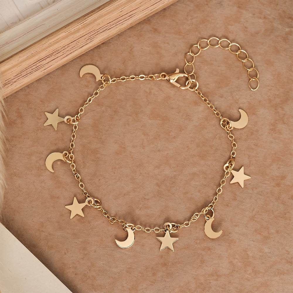 HilalHaven Crescent‑Star Scattered‑Charm Dainty Chain Bracelet - Golden - image 1