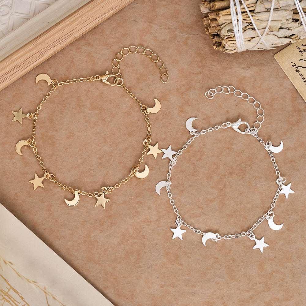 HilalHaven Crescent‑Star Scattered‑Charm Dainty Chain Bracelet - image 0