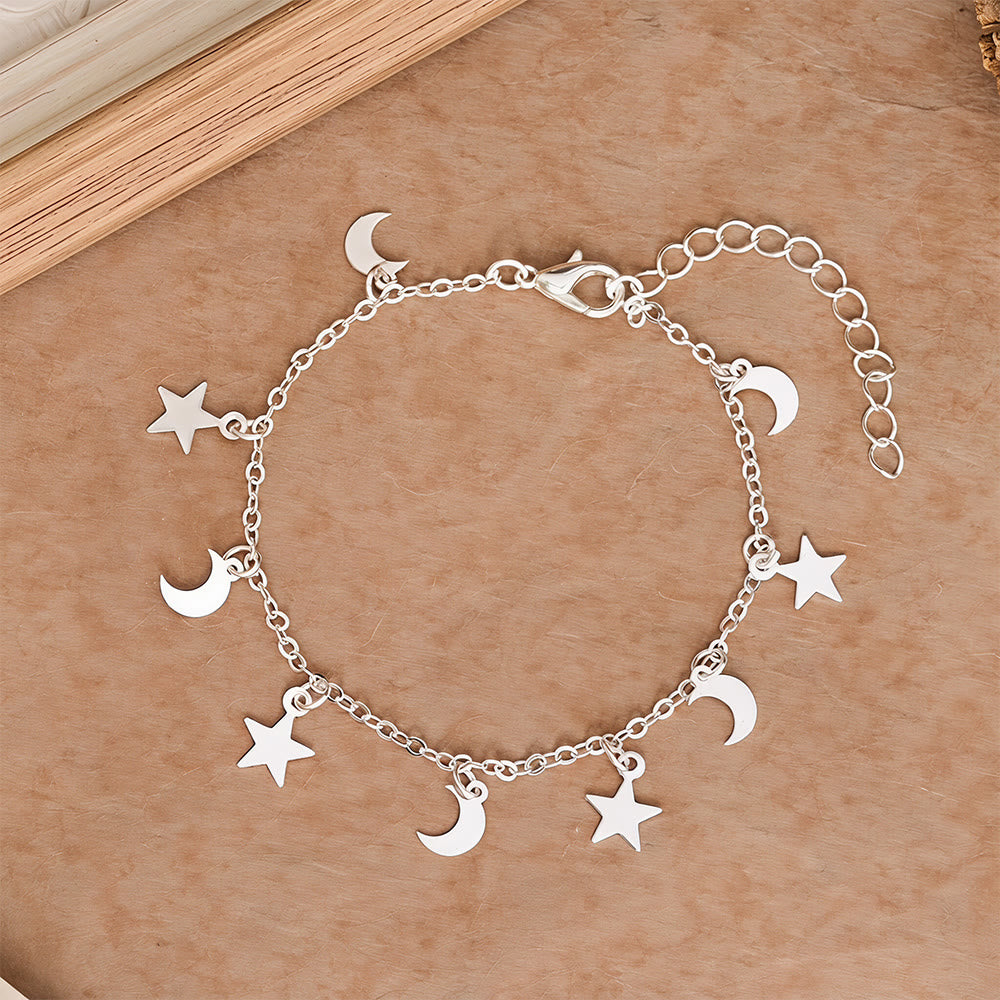HilalHaven Crescent‑Star Scattered‑Charm Dainty Chain Bracelet - Silver - image 5