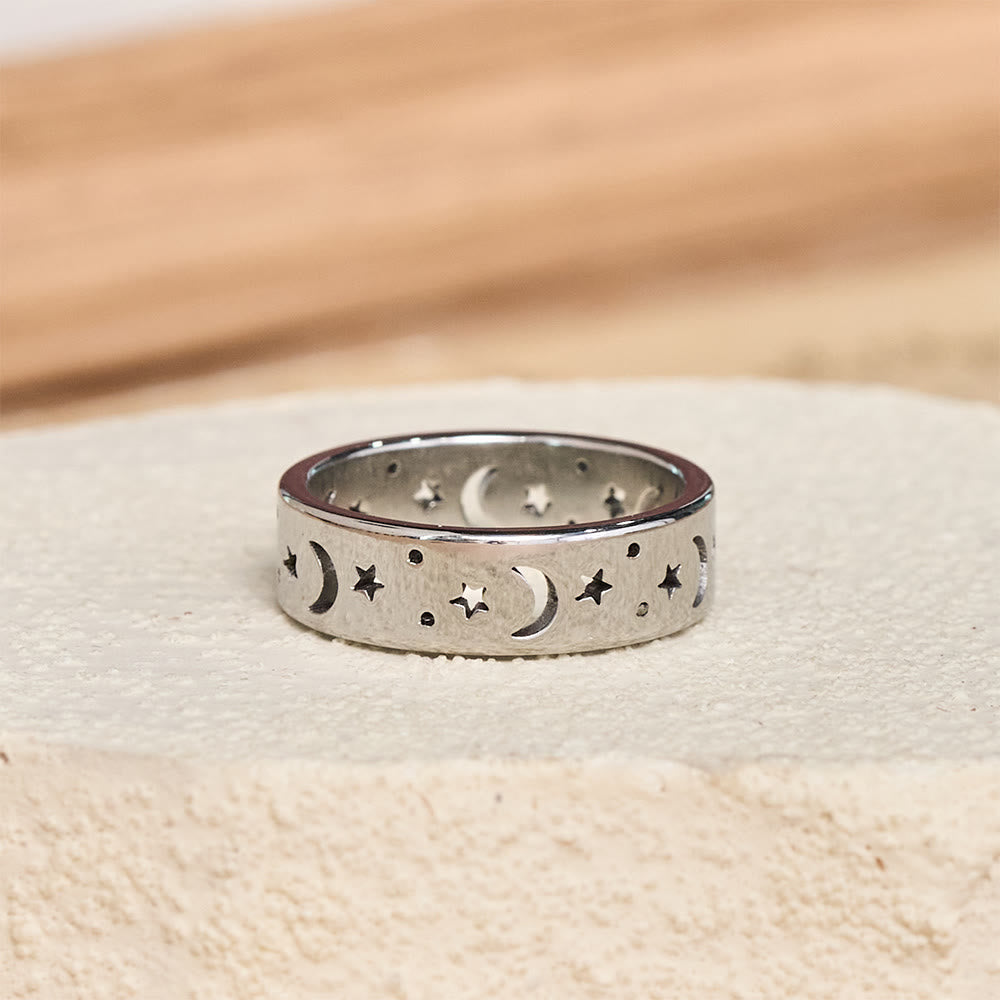 HilalHaven Hollow‑Cut Crescent‑Star Circling‑Band Ring - Silver - US9 - image 8