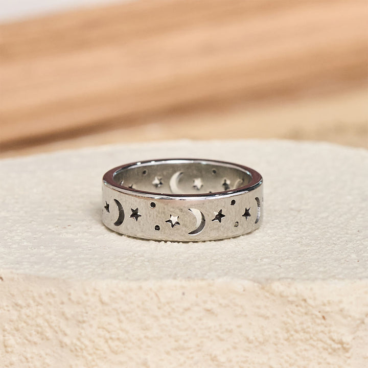 HilalHaven Hollow‑Cut Crescent‑Star Circling‑Band Ring - Silver - US9 - image 8