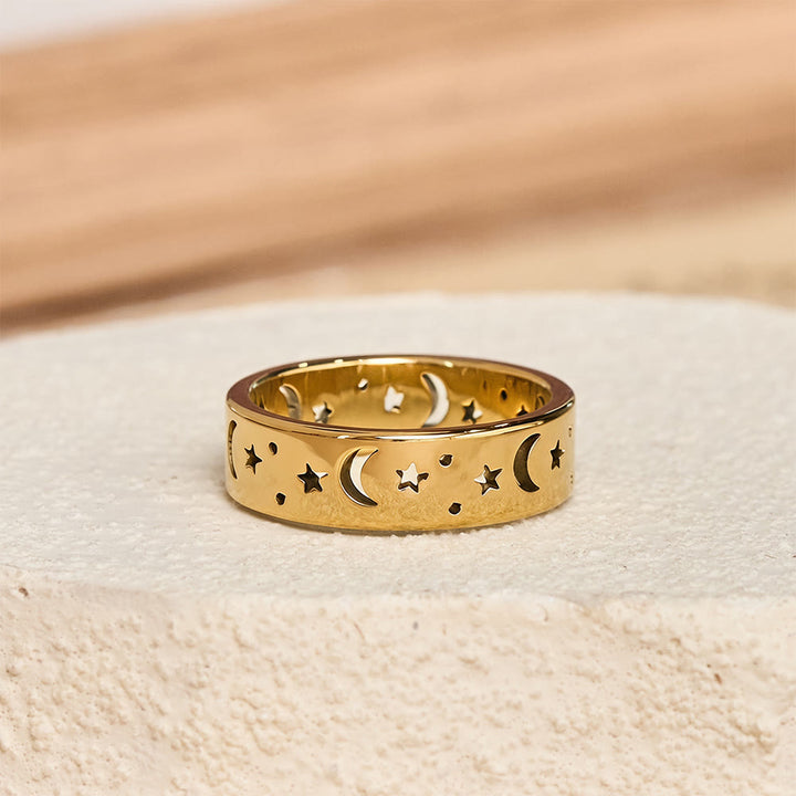 HilalHaven Hollow‑Cut Crescent‑Star Circling‑Band Ring - image 3