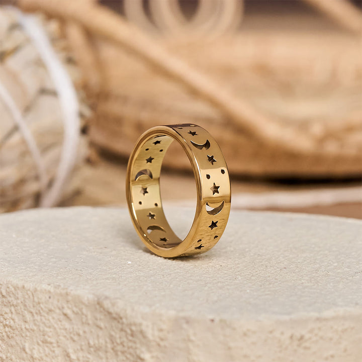 HilalHaven Hollow‑Cut Crescent‑Star Circling‑Band Ring - image 2