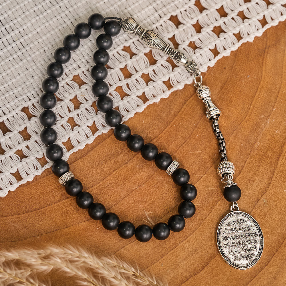 HilalHaven Matte‑Stone Bead‑Strand with Calligraphic Oval‑Pendant 33 Beads Tasbih - image 2