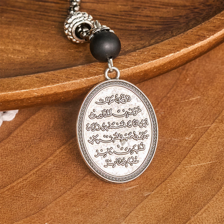 HilalHaven Matte‑Stone Bead‑Strand with Calligraphic Oval‑Pendant 33 Beads Tasbih - image 4