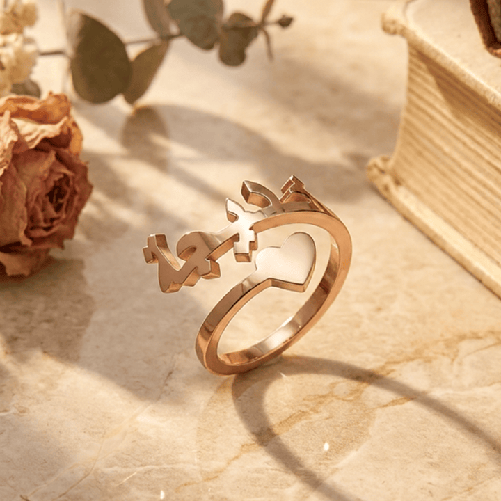 HilalHaven Polished Crown‑Outline Personalized‑Script Accent Heart‑Cutout Daily‑Wear Open‑Ring - Rose Golden - Arabic - image 5