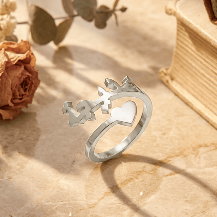 HilalHaven Polished Crown‑Outline Personalized‑Script Accent Heart‑Cutout Daily‑Wear Open‑Ring - Silver - Arabic - image 3