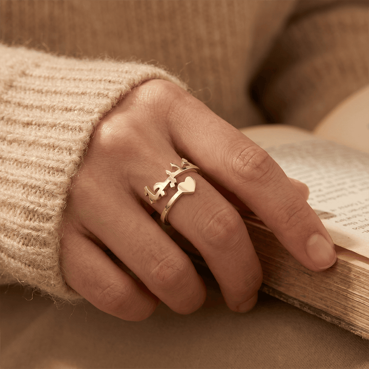 HilalHaven Polished Crown‑Outline Personalized‑Script Accent Heart‑Cutout Daily‑Wear Open‑Ring - image 0