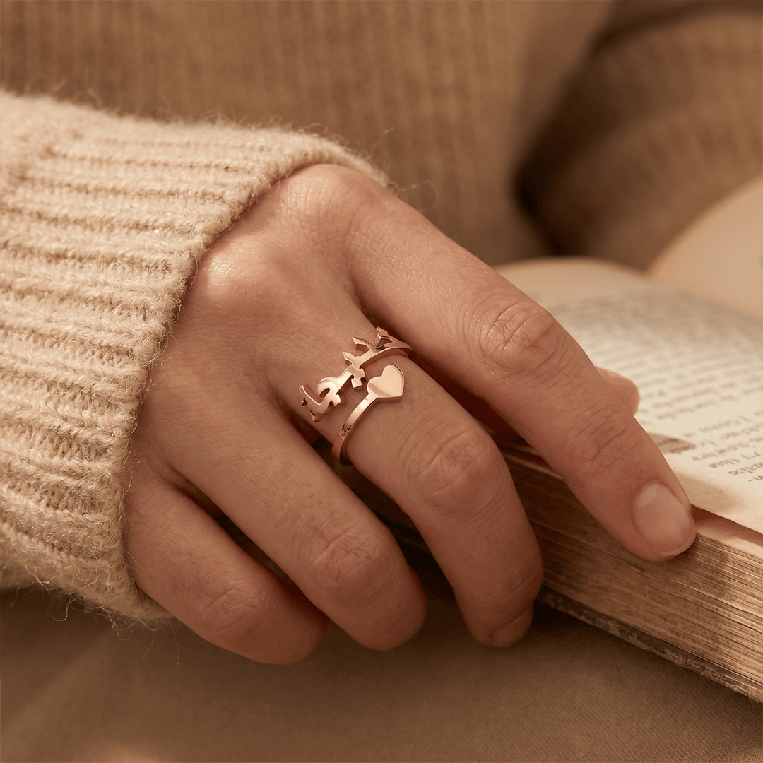 HilalHaven Polished Crown‑Outline Personalized‑Script Accent Heart‑Cutout Daily‑Wear Open‑Ring - image 4
