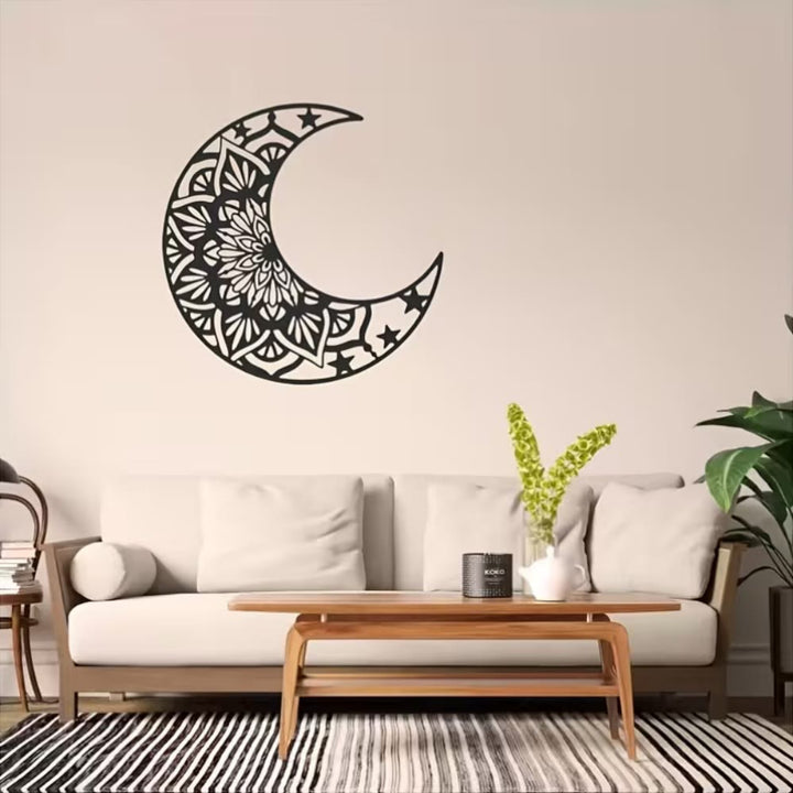 HilalHaven "Crescent‑Frame Mandala‑Pattern Star‑Accent Metal Wall Decor - image 1