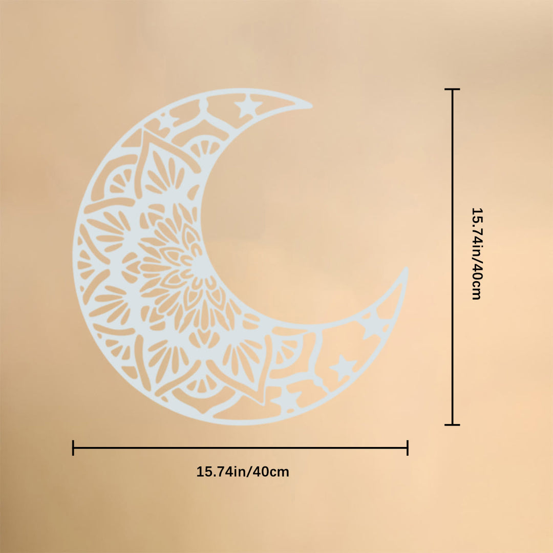 HilalHaven "Crescent‑Frame Mandala‑Pattern Star‑Accent Metal Wall Decor - Silver - 15.75&