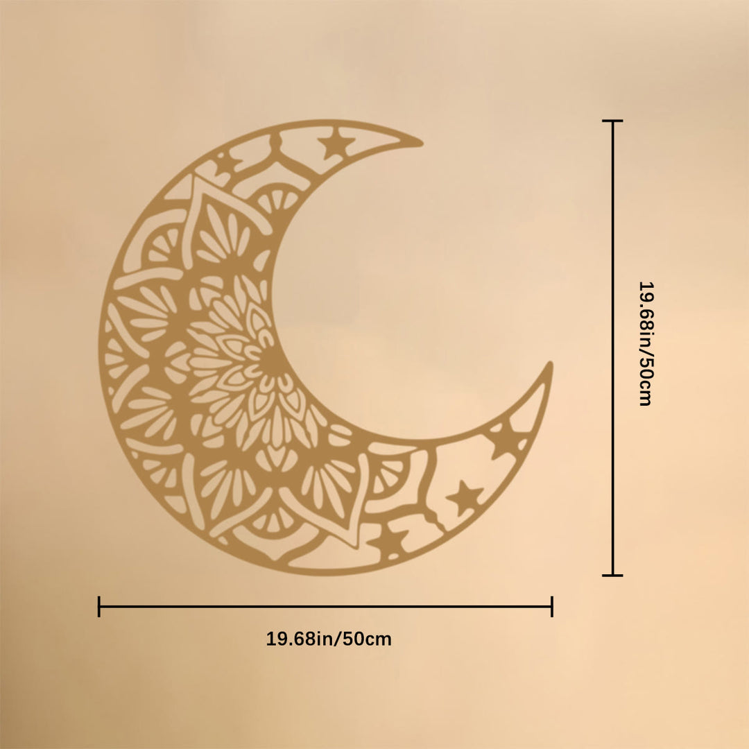 HilalHaven "Crescent‑Frame Mandala‑Pattern Star‑Accent Metal Wall Decor - Golden - 19.69&