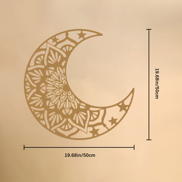 HilalHaven "Crescent‑Frame Mandala‑Pattern Star‑Accent Metal Wall Decor - Golden - 19.69&