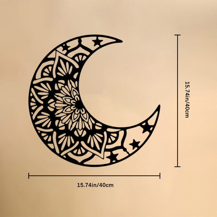 HilalHaven "Crescent‑Frame Mandala‑Pattern Star‑Accent Metal Wall Decor - Black - 15.75&