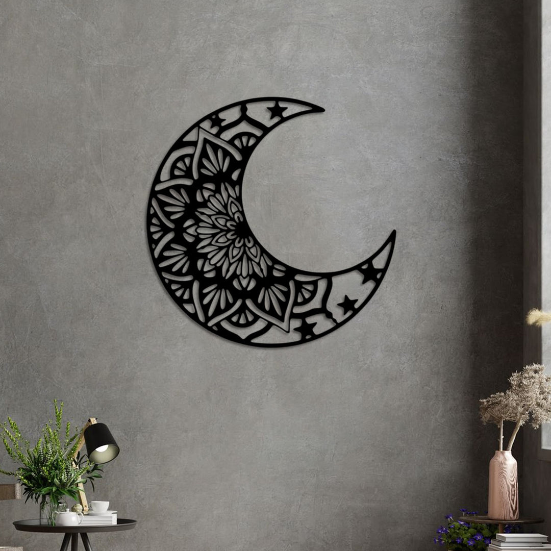 HilalHaven "Crescent‑Frame Mandala‑Pattern Star‑Accent Metal Wall Decor - image 0