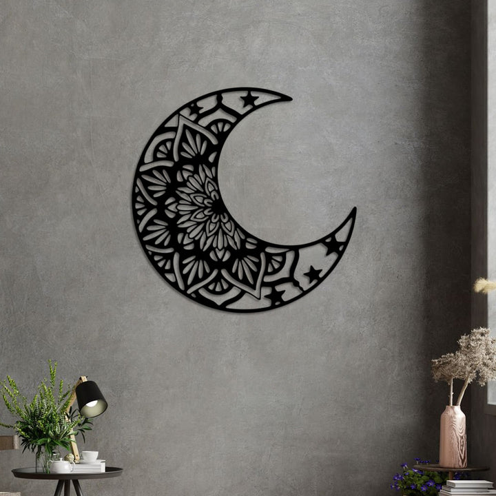 HilalHaven "Crescent‑Frame Mandala‑Pattern Star‑Accent Metal Wall Decor - image 0
