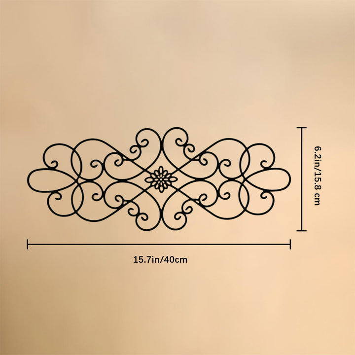 HilalHaven Symmetrical Looped‑Vine Mid‑Floral Long‑Shape Modern‑Style Metal Wall Decor - Black - 15.75&