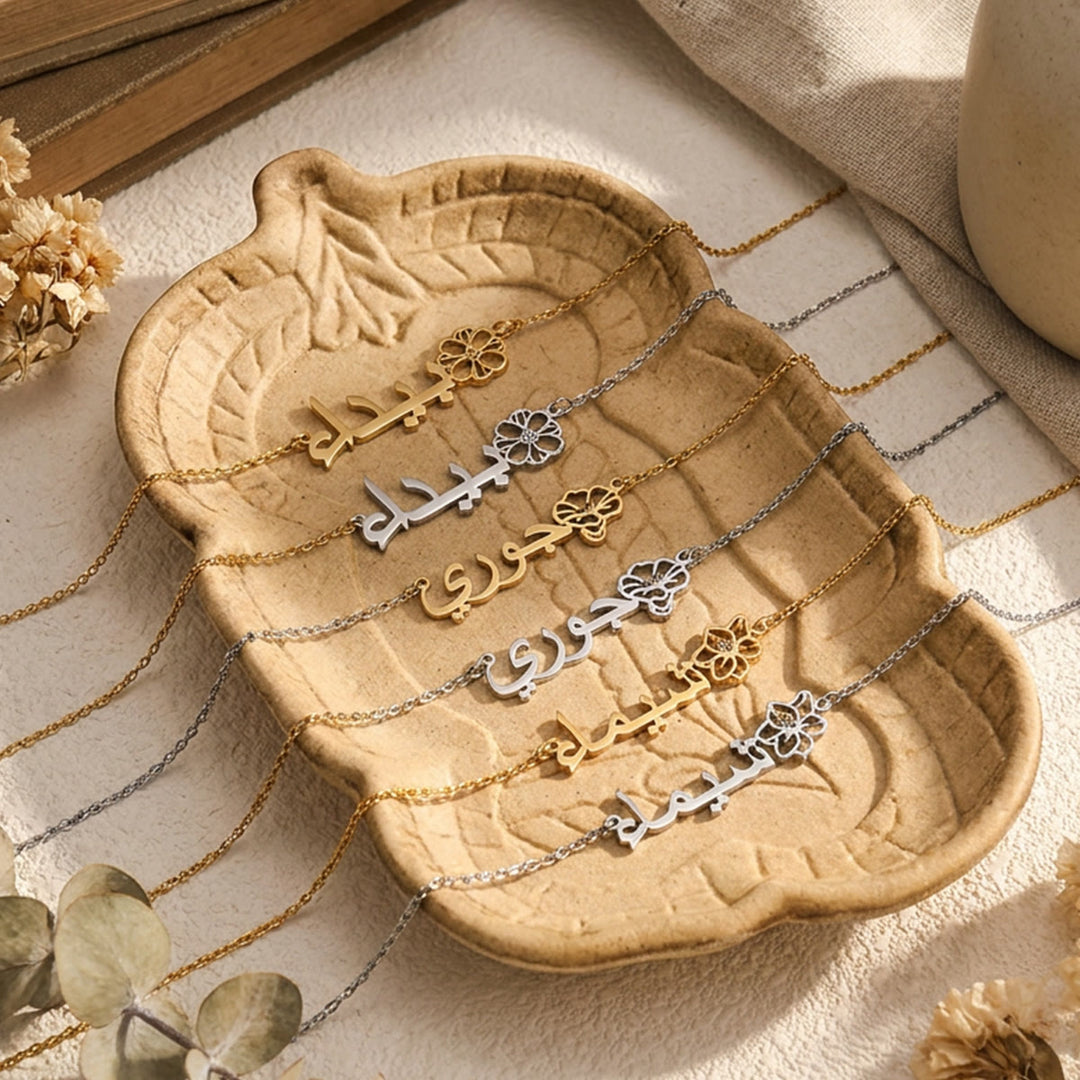 HilalHaven Monthly Birth‑Blossom Bespoke‑Arabic‑Name Minimal Necklace - image 13