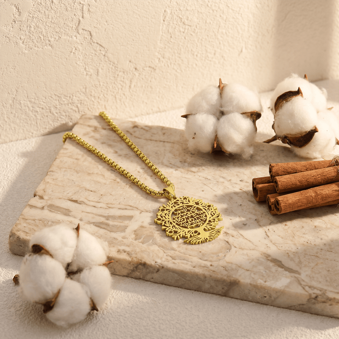 HilalHaven Circular Tree‑Silhouette Enclosed Ayat‑ul‑Kursi Naskh‑Script Hollow‑Cut Necklace - image 2
