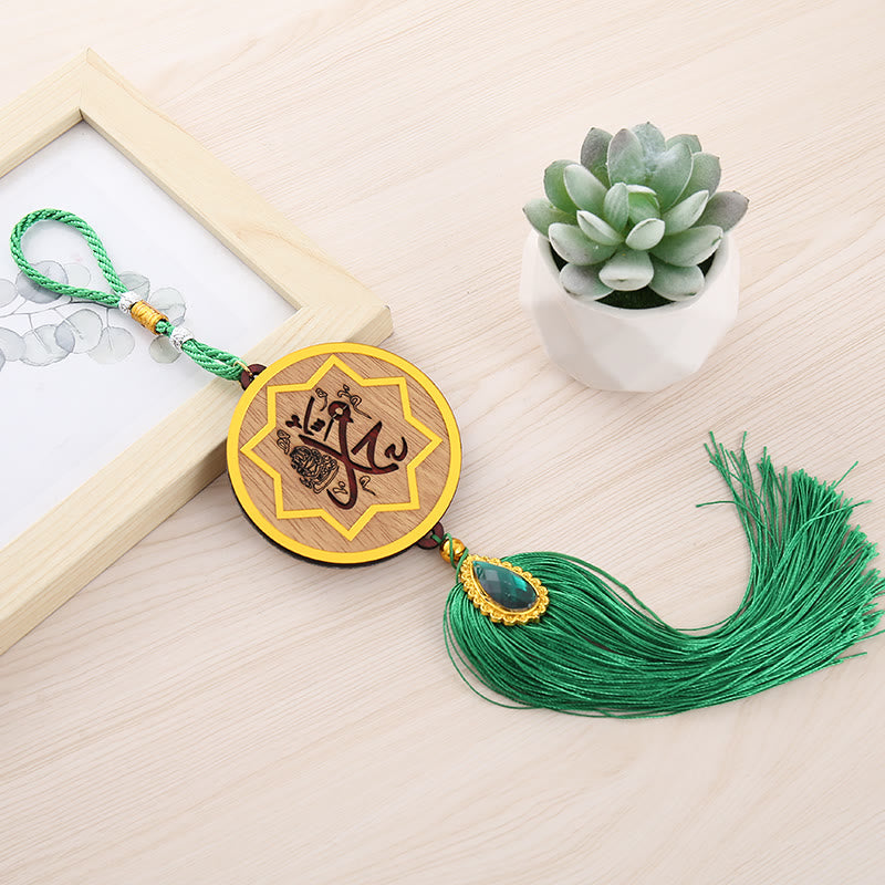 HilalHaven Timber‑Made Symmetrical‑Octagonal‑Border Sacred‑Text Elegant Car Pendant - Green - image 6