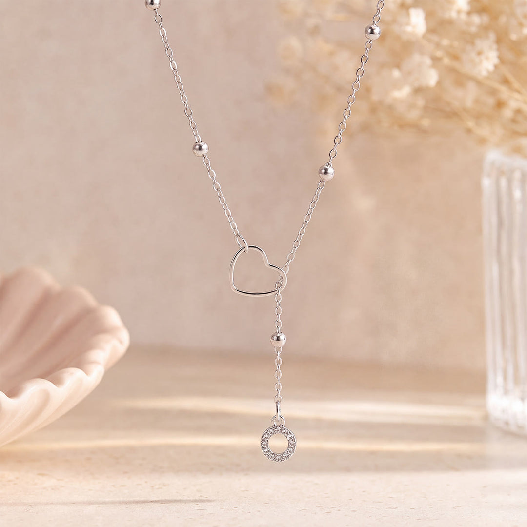 HilalHaven Hollow Heart Slider Frame Personalized Crystal Letter Minimal Beaded Necklace - Silver - O - image 40