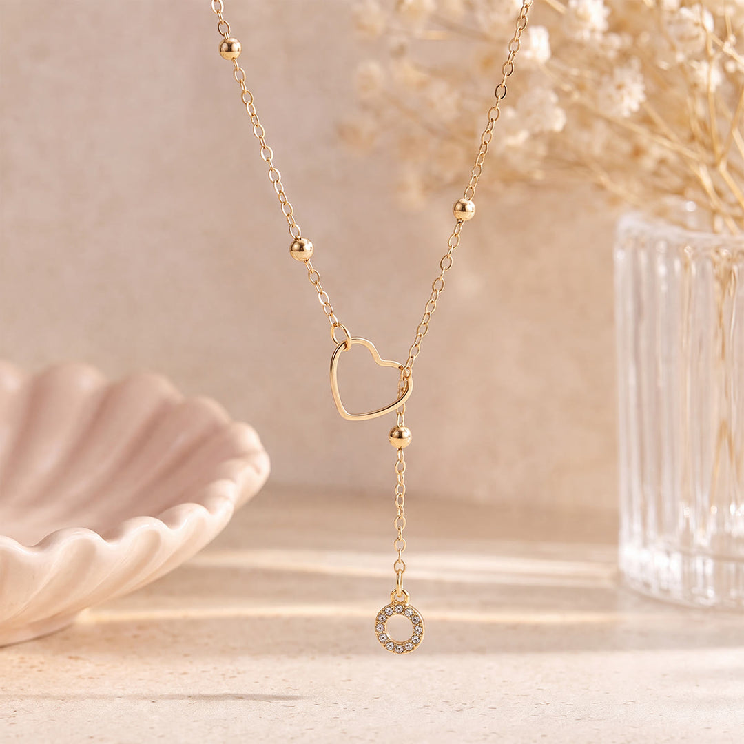 HilalHaven Hollow Heart Slider Frame Personalized Crystal Letter Minimal Beaded Necklace - Golden - O - image 14