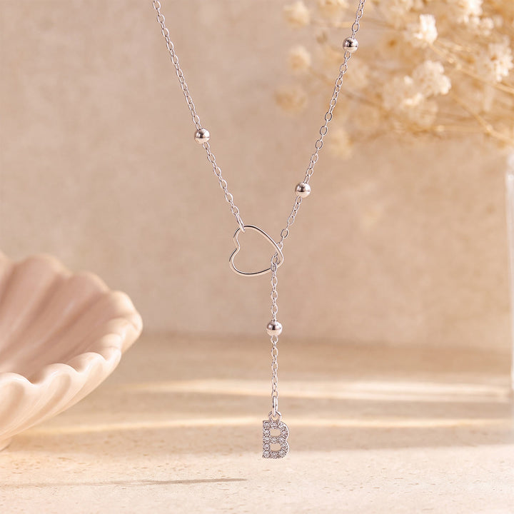 HilalHaven Hollow Heart Slider Frame Personalized Crystal Letter Minimal Beaded Necklace - Silver - B - image 27