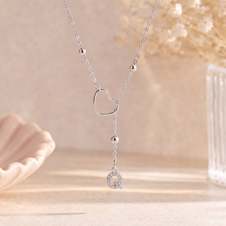 HilalHaven Hollow Heart Slider Frame Personalized Crystal Letter Minimal Beaded Necklace - Silver - Q - image 42