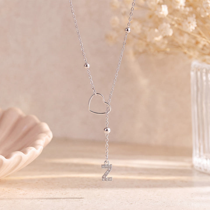 HilalHaven Hollow Heart Slider Frame Personalized Crystal Letter Minimal Beaded Necklace - Silver - Z - image 51