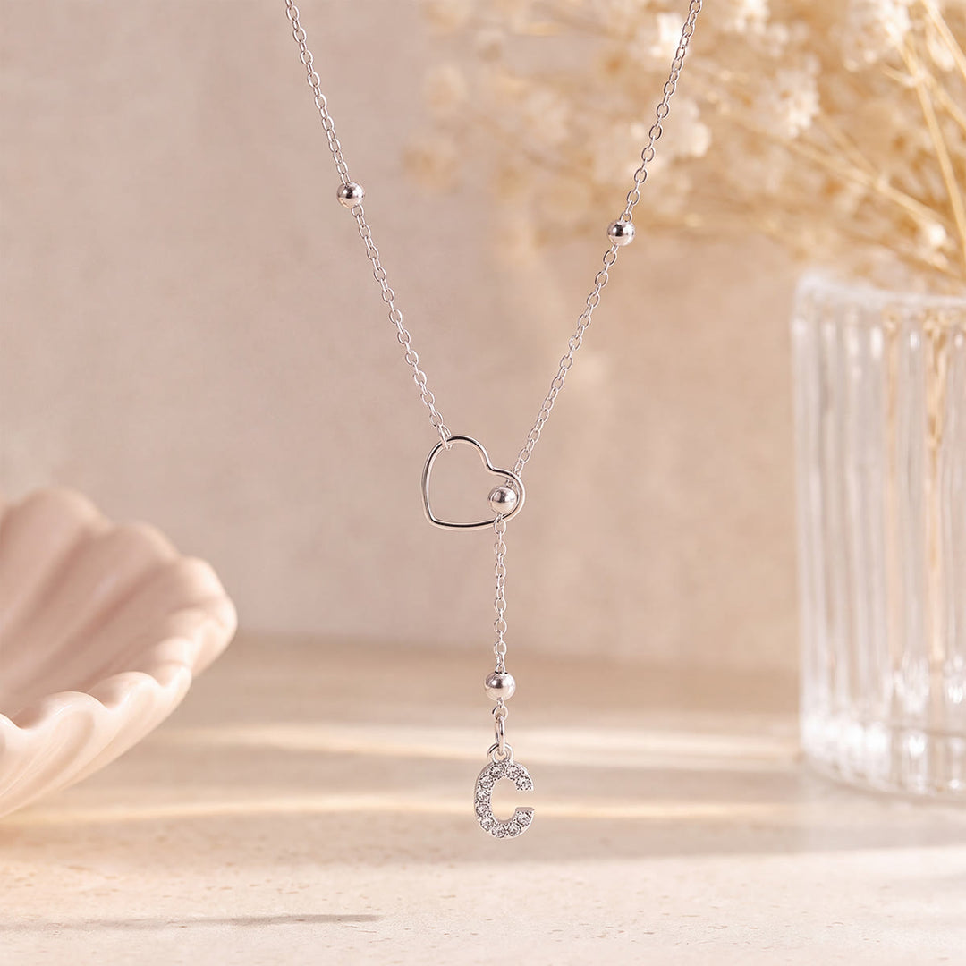 HilalHaven Hollow Heart Slider Frame Personalized Crystal Letter Minimal Beaded Necklace - Silver - C - image 28