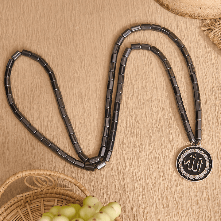 HilalHaven Elegant Hematite Allah Necklace,  Necklace for Daily Spiritual Wear - Silver - image 5
