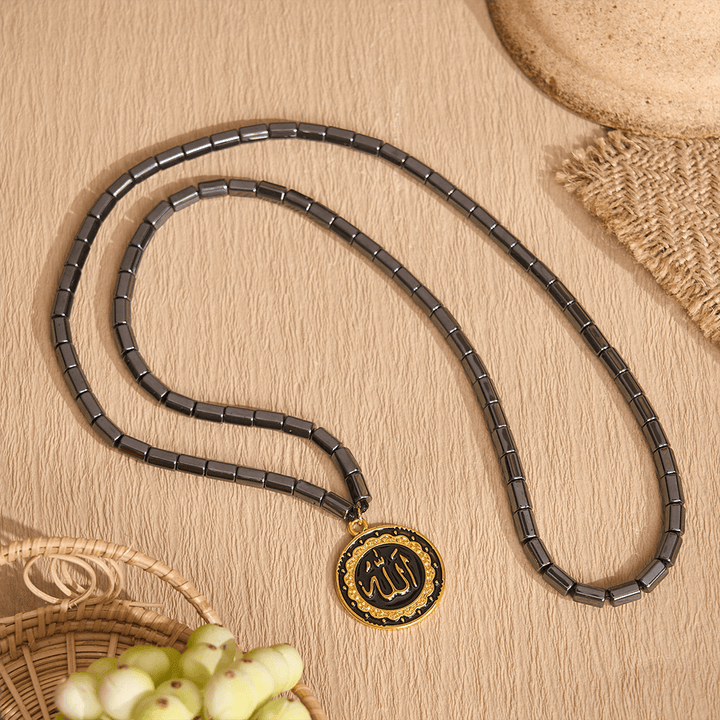 HilalHaven Elegant Hematite Allah Necklace,  Necklace for Daily Spiritual Wear - Golden - image 4