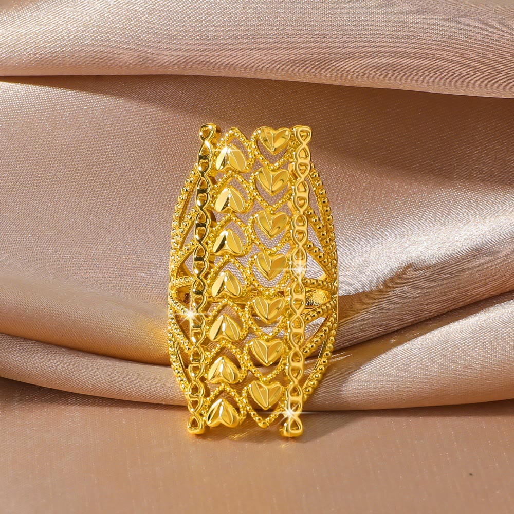 HilalHaven Interwoven Heart Lattice Wide Band Statement Ring - Interwoven Heart Lattice Wide Band Statement Ring - image 1
