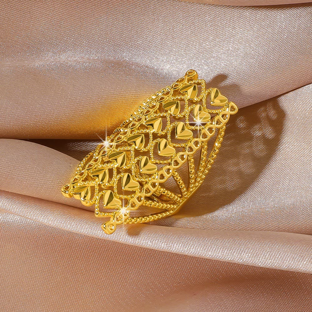 HilalHaven Interwoven Heart Lattice Wide Band Statement Ring - image 0
