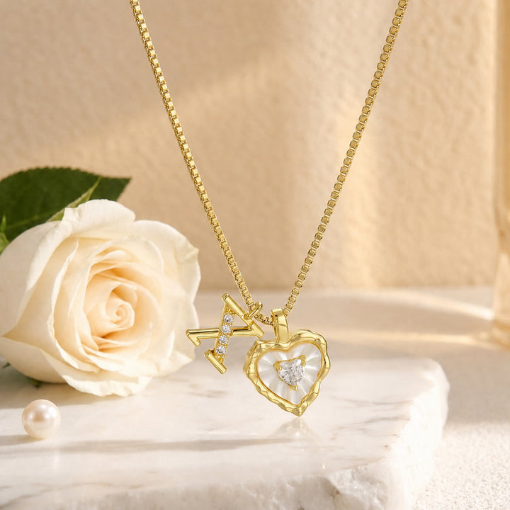 HilalHaven Wavy Heart Frame Mini Crystal Heart &amp; Custom Initial Pendant Necklace - X - image 24