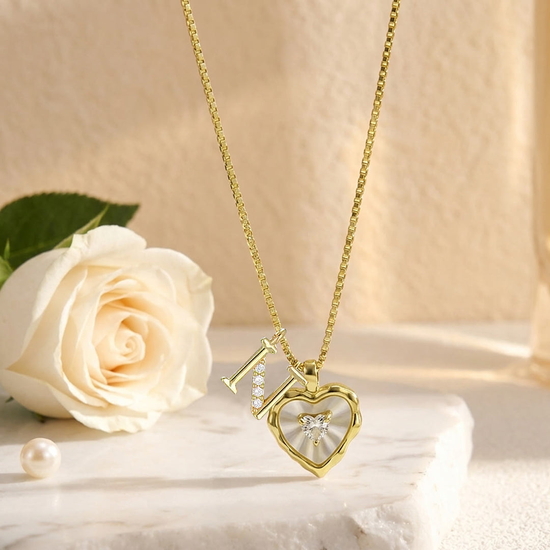 HilalHaven Wavy Heart Frame Mini Crystal Heart &amp; Custom Initial Pendant Necklace - N - image 14