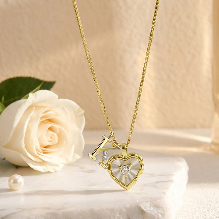 HilalHaven Wavy Heart Frame Mini Crystal Heart &amp; Custom Initial Pendant Necklace - K - image 11