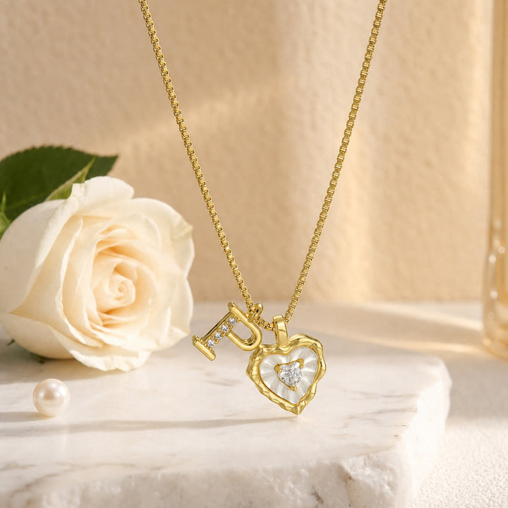 HilalHaven Wavy Heart Frame Mini Crystal Heart &amp; Custom Initial Pendant Necklace - P - image 16