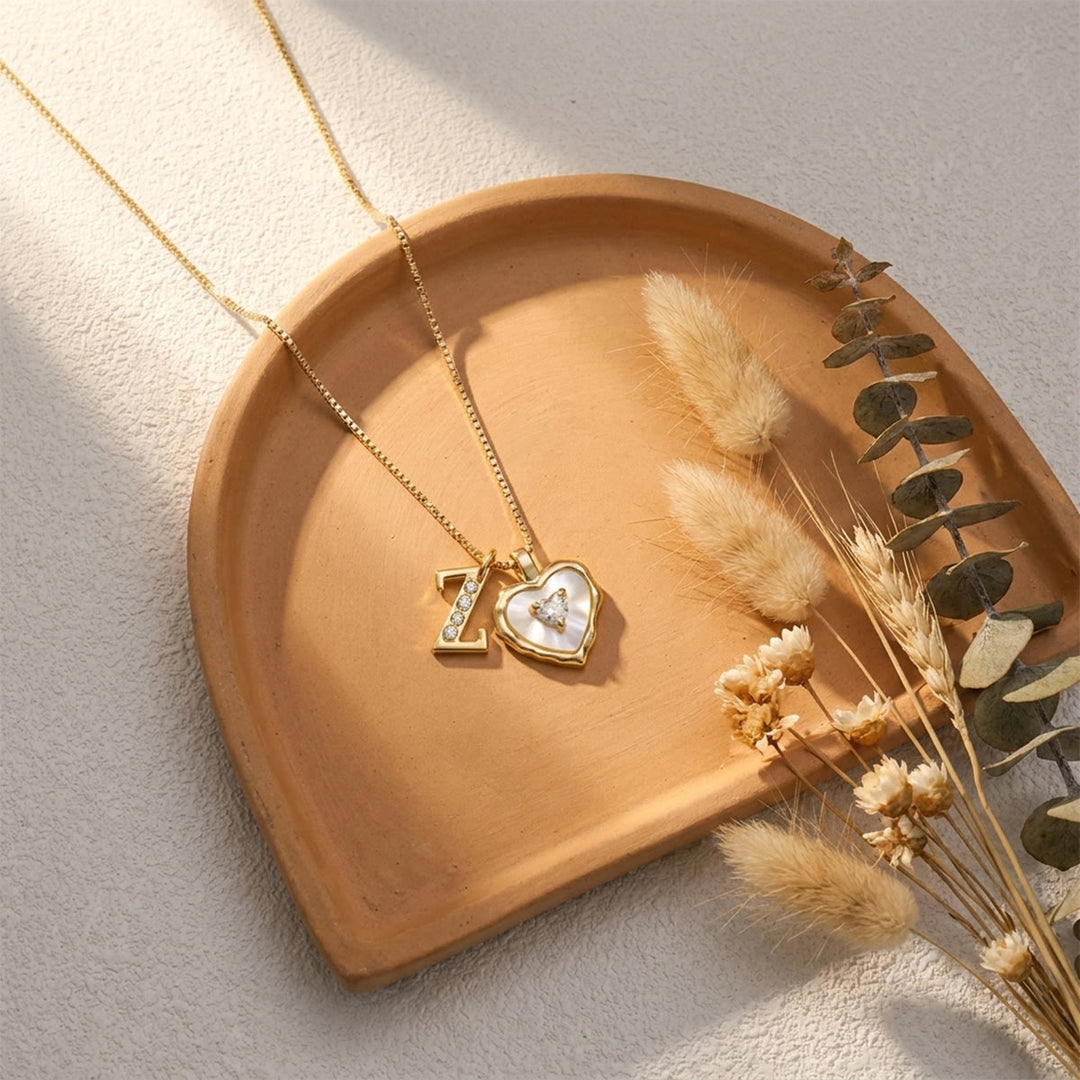 HilalHaven Wavy Heart Frame Mini Crystal Heart &amp; Custom Initial Pendant Necklace - image 27