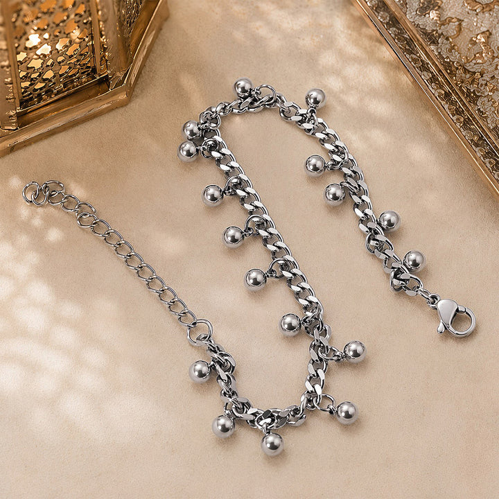 HilalHaven Sequential Sphere Rhythm Dangling Bead Chain Bracelet - Silver - image 6