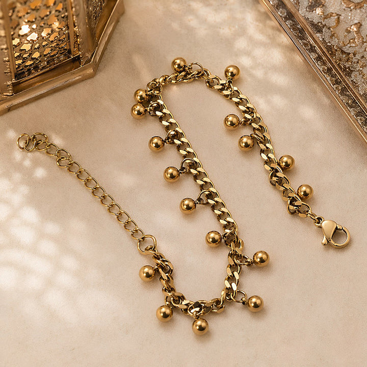 HilalHaven Sequential Sphere Rhythm Dangling Bead Chain Bracelet - Golden - image 2