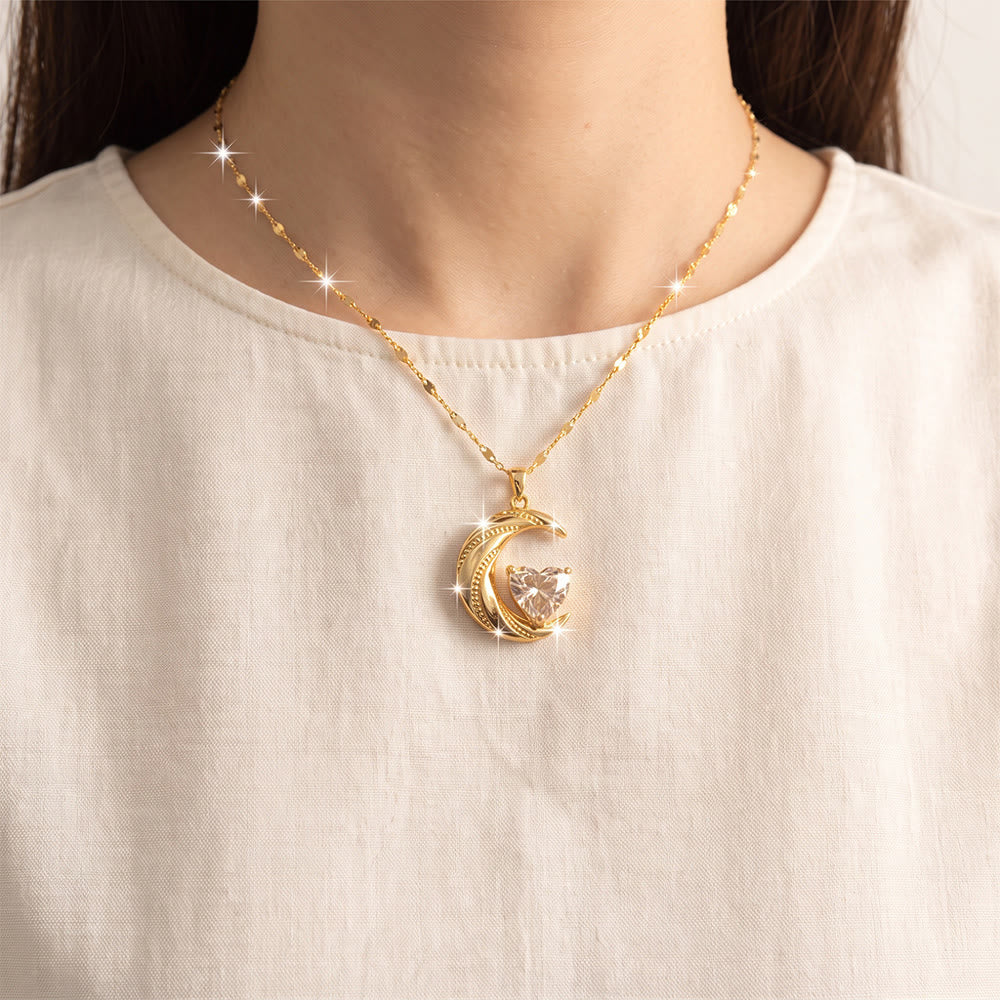 HilalHaven Curved Lunar Frame Heart Crystal Dainty Everyday Necklace - image 0