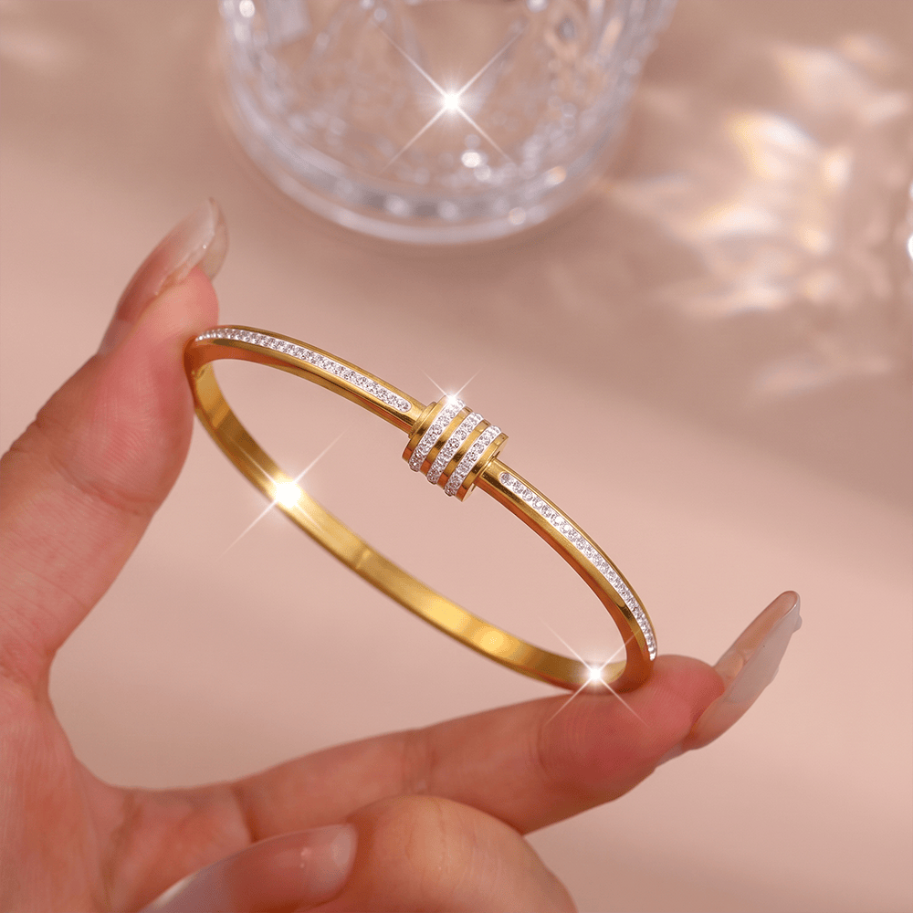 HilalHaven Stackable Detailed Minimal Band Bracelet  - Golden - Loop‑Stack Bangle - image 1