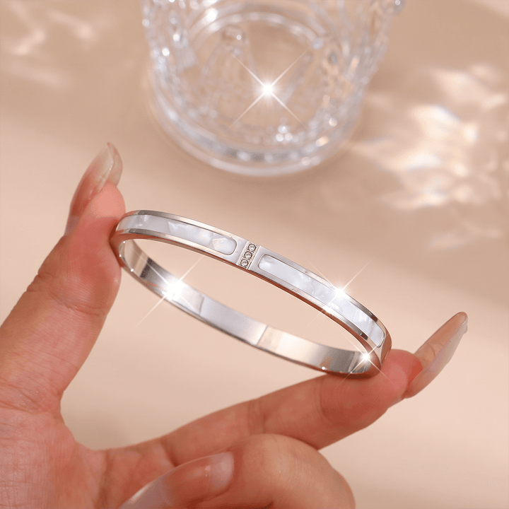 HilalHaven Stackable Detailed Minimal Band Bracelet  - Silver - Mother of Pearl Inlay Bangle - image 10