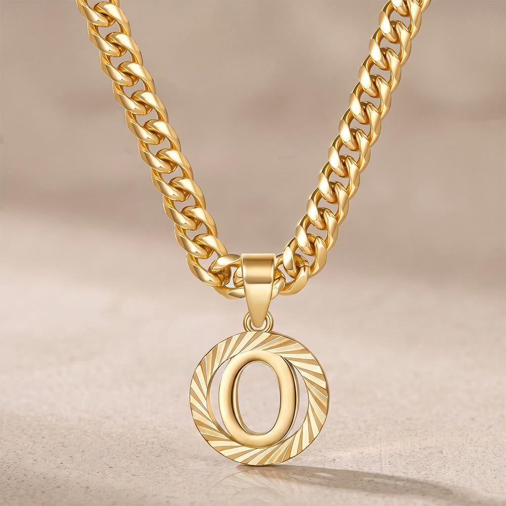 HilalHaven Minimal Engraved Initial Sun‑Ray Disc Heavy Cuban‑Chain Necklace - Golden - O - image 16