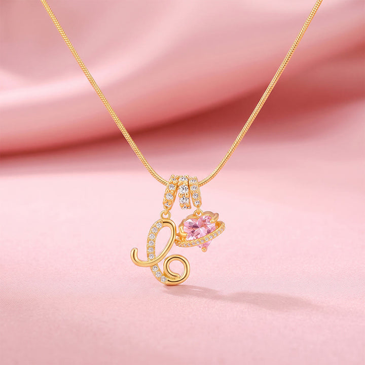 HilalHaven Ornate Cursive Initial with Heart Charm Minimal Snake‑Chain Necklace - C - image 5