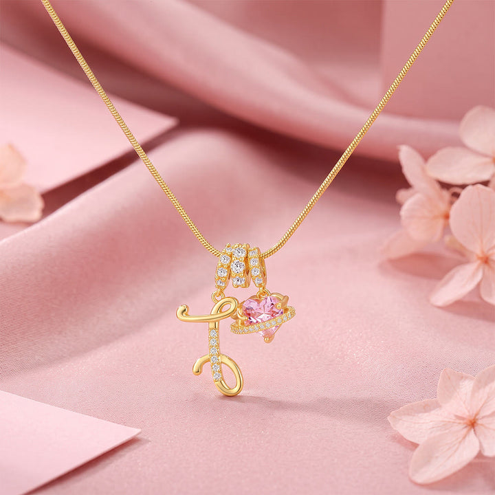 HilalHaven Ornate Cursive Initial with Heart Charm Minimal Snake‑Chain Necklace - I - image 11