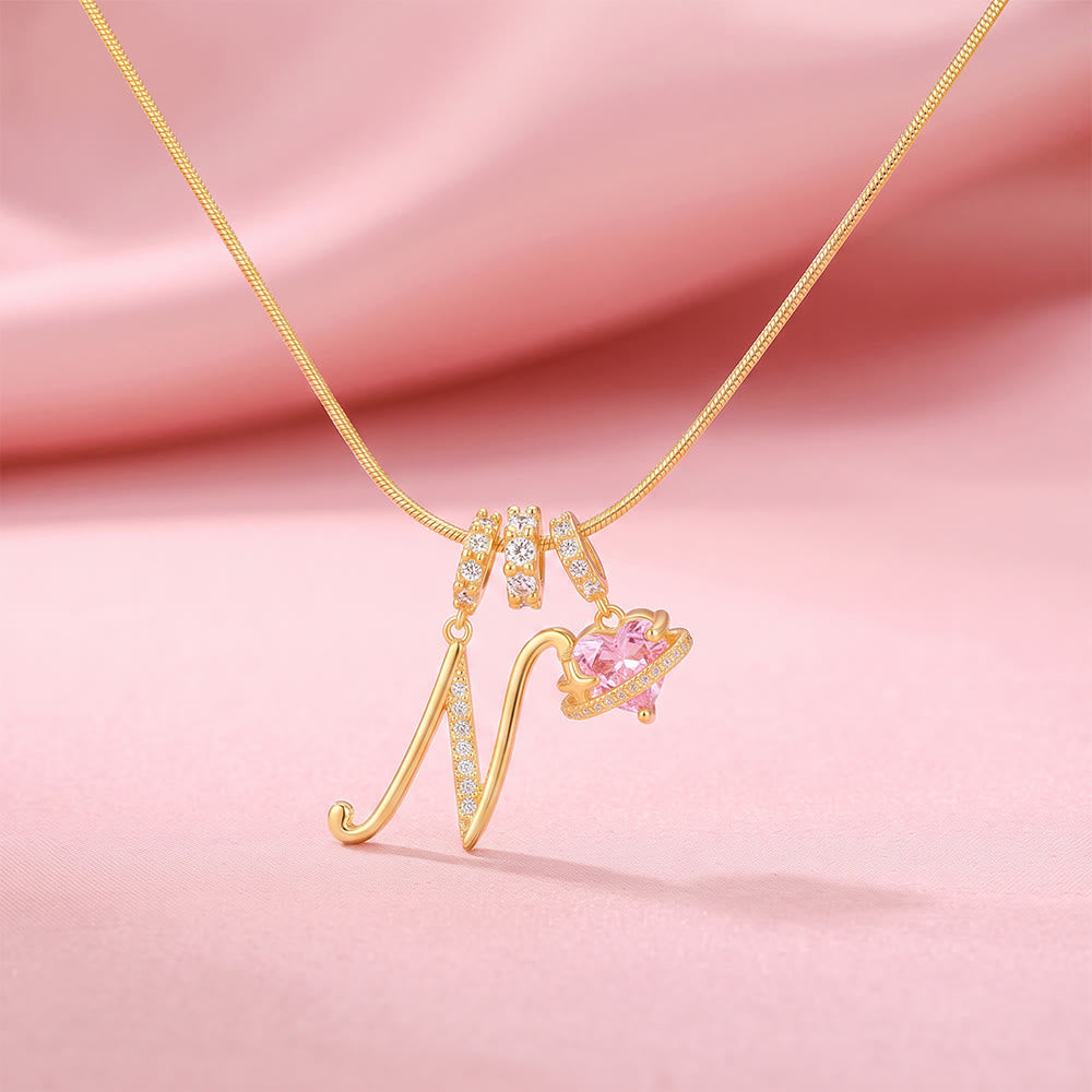 HilalHaven Ornate Cursive Initial with Heart Charm Minimal Snake‑Chain Necklace - N - image 16