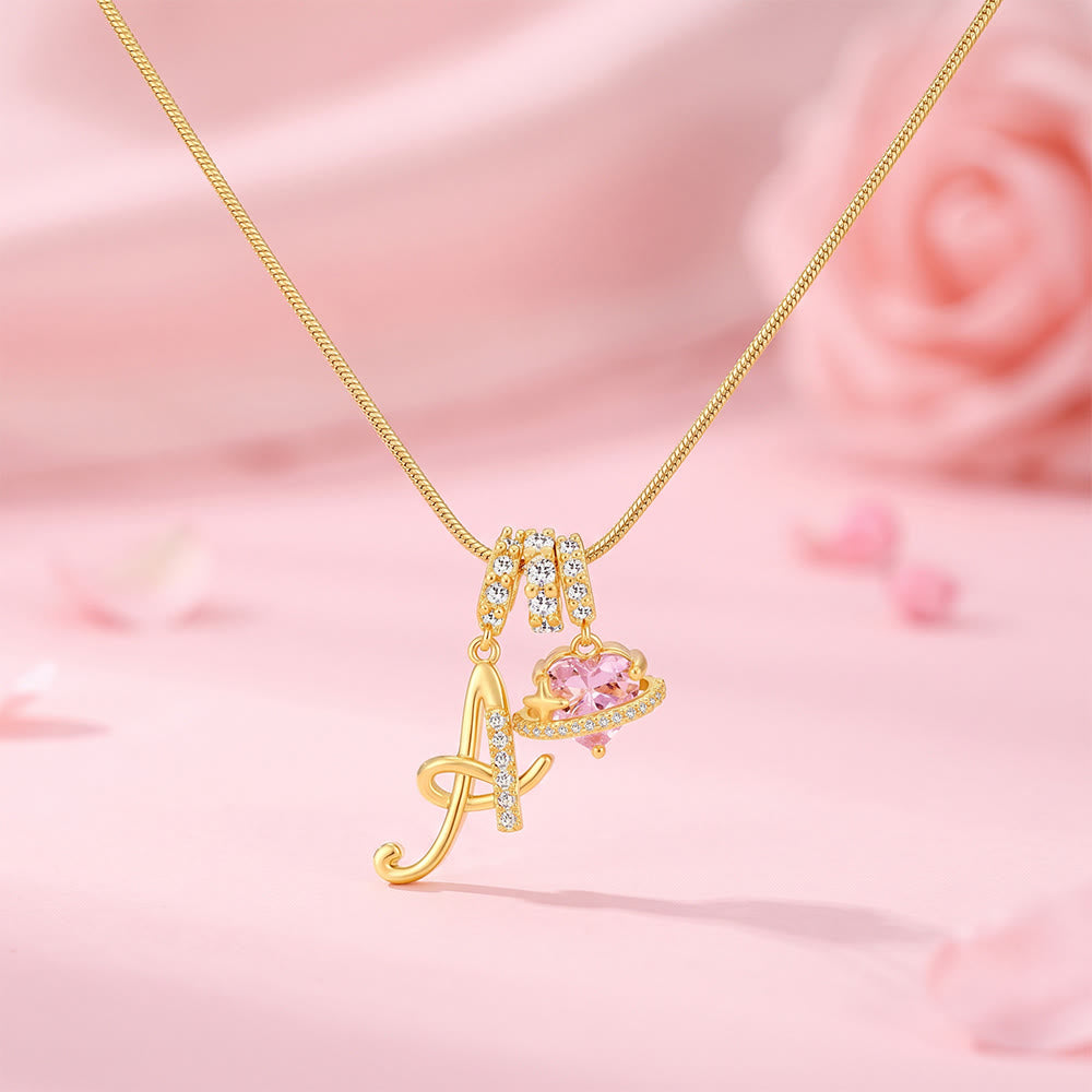 HilalHaven Ornate Cursive Initial with Heart Charm Minimal Snake‑Chain Necklace - A - image 3