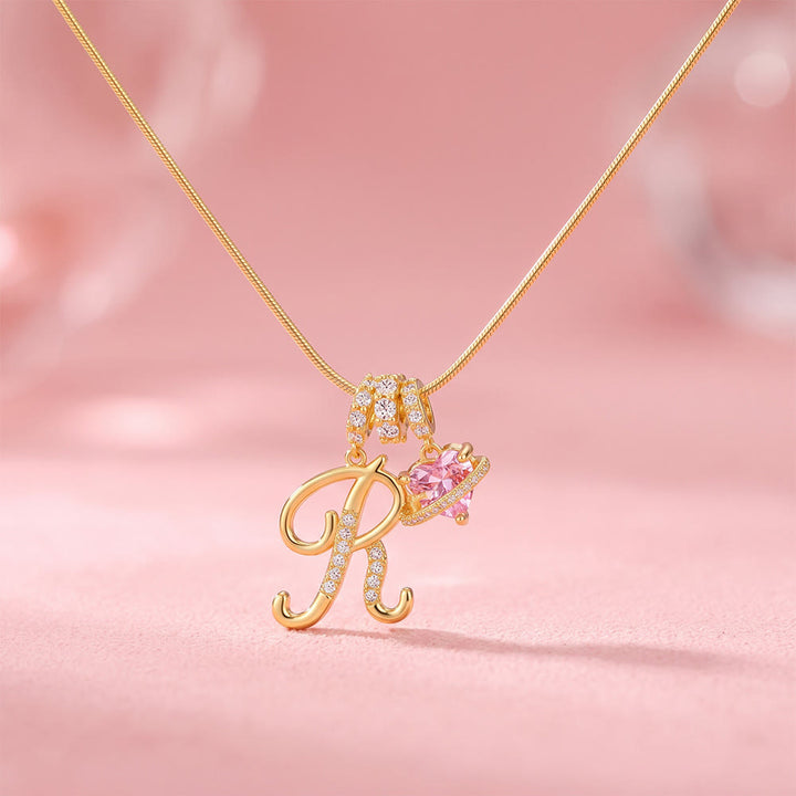 HilalHaven Ornate Cursive Initial with Heart Charm Minimal Snake‑Chain Necklace - R - image 20